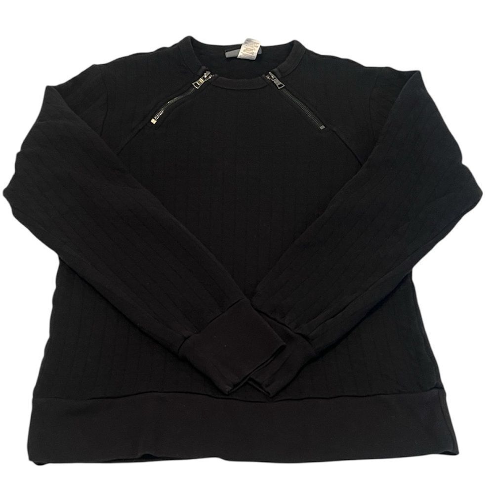 Andrew Christian size small black quilted zipper detail long sleeve top EUC